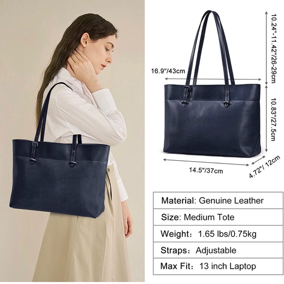 Women Vintage Genuine Leather Tote Shoulder Bag Handbag Upgraded Version Medium - Picture 3 of 4